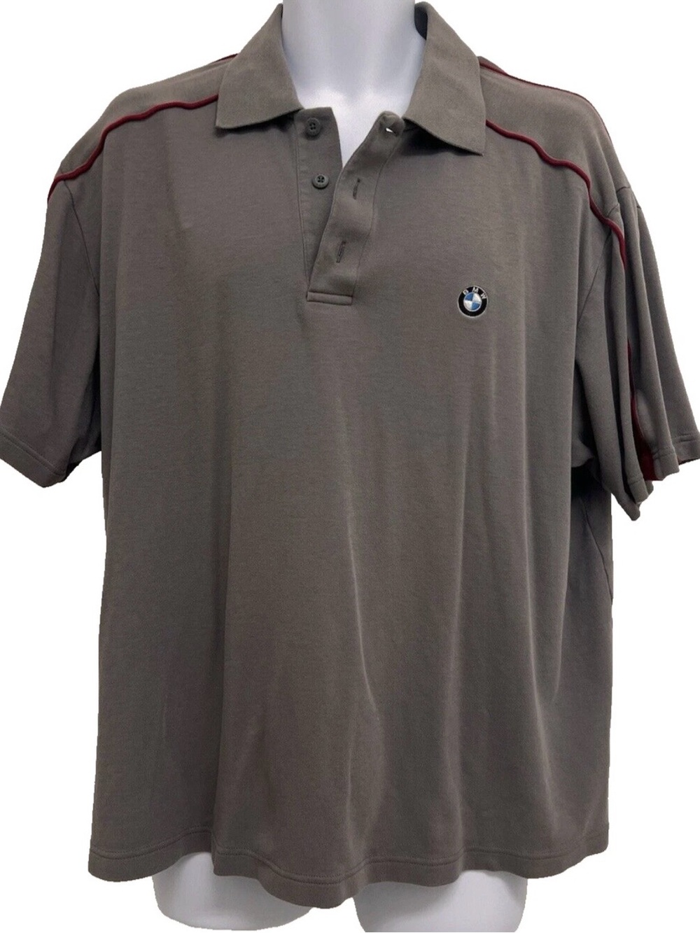 BMW Men's Polo in Taupe with Red Accent Piping